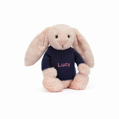 Jellycat Bashful Blush Bunny with Navy Jumper UK | 41870WBKZ